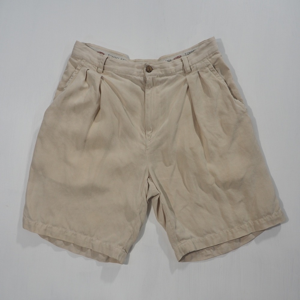 Tommy Bahama Shorts Mens 32 Tan Silk Pleated Chino Relaxed Fit Casual Summer